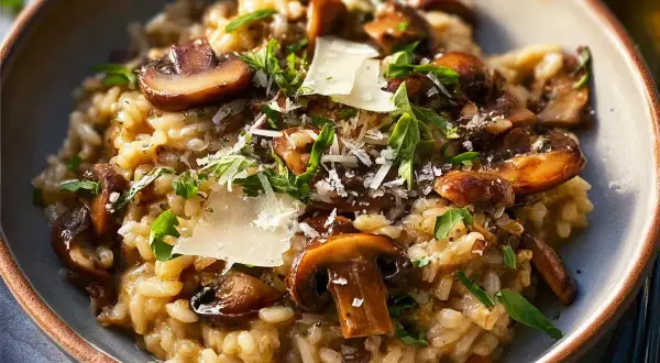 Krämig svamprisotto med parmesan och färska örter. Ett perfekt risotto recept för en mysig middag.